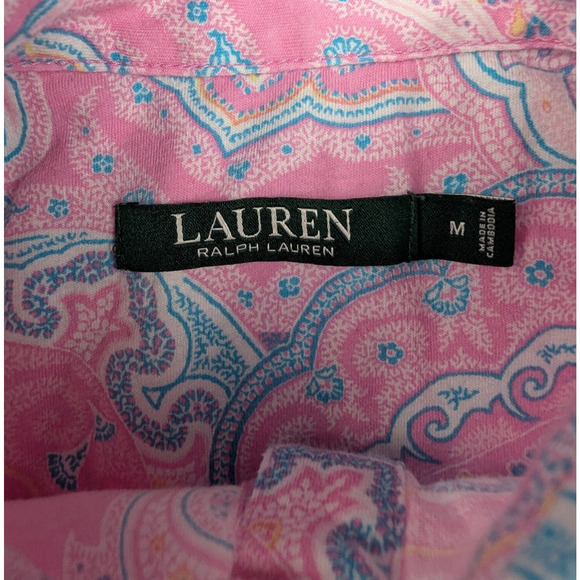 Ralph Lauren Pajama Shirt Dress Womens Medium Pink Paisley Preppy Cotton Comfy - Picture 5 of 7